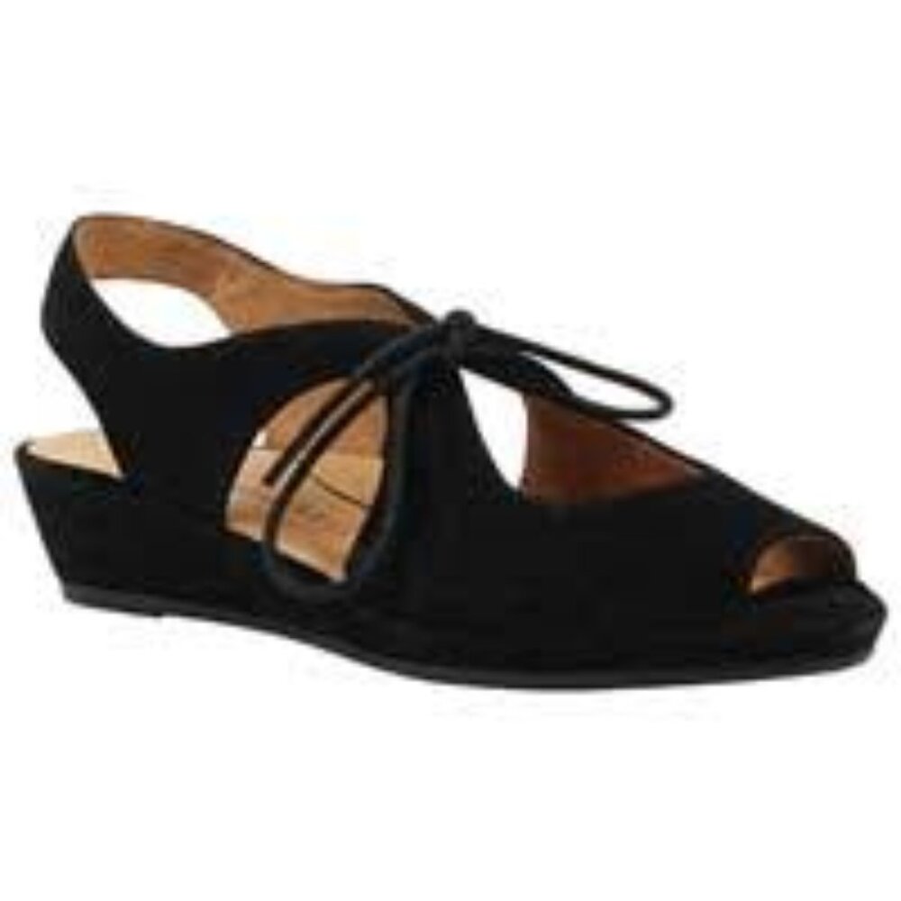 L'Amour Des Pieds Brettany Suede Wedge Sandals Women's 8.5 Black Open Toe